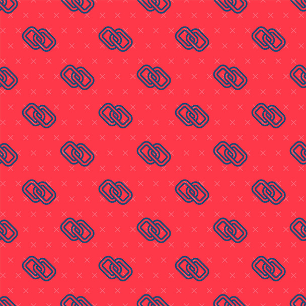 Blue line Chain link icon isolated seamless pattern on red background. Link single. Hyperlink chain symbol.  Vector. - Vector, Image