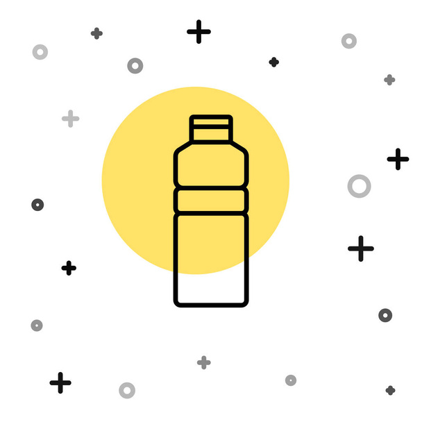 Black Line Fitness Shaker Symbol isoliert auf weißem Hintergrund. Sport-Shakerflasche mit Deckel für Wasser und Proteincocktails. Zufällige dynamische Formen. Vektor. - Vektor, Bild