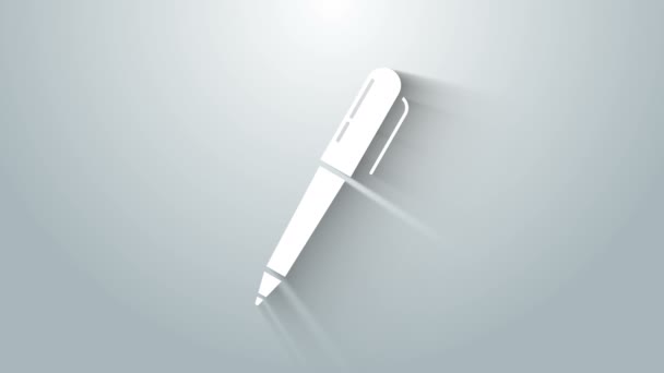 Ícone de caneta branca isolado em fundo cinza. Animação gráfica em movimento de vídeo 4K - Filmagem, Vídeo