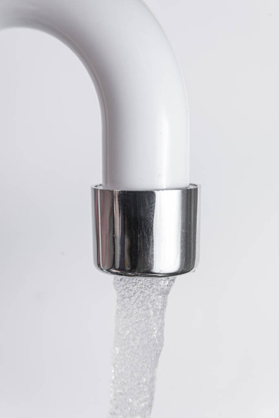 White kitchen sink faucet  - Close up - Photo, Image