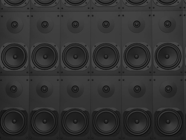 Muur van matte zwarte basmuziek luidsprekers - Foto, afbeelding