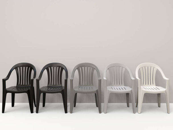 Cadeiras de plástico genéricas que vão do preto ao branco - Foto, Imagem