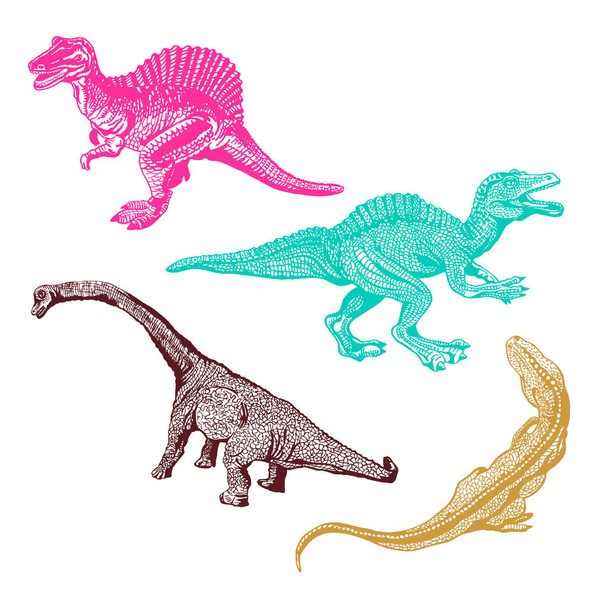 Graphical set dinosaurus isolated on white background, vector - Vetor, Imagem