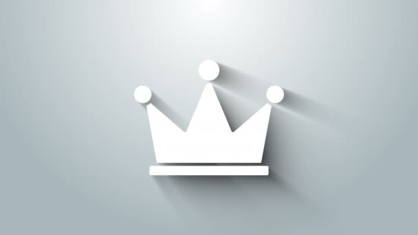 Icono de corona blanca aislado sobre fondo gris. Animación gráfica de vídeo 4K - Imágenes, Vídeo