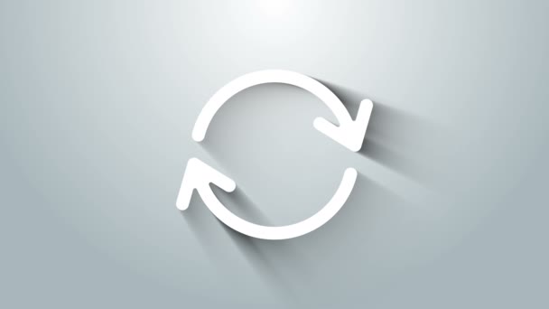 White Refresh Symbol isoliert auf grauem Hintergrund. Symbol neu laden. Rotationspfeile in einem Kreiszeichen. 4K Video Motion Grafik Animation - Filmmaterial, Video