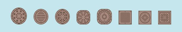 set of manhole cartoon icon design template with various models. modern vector illustration isolated on blue background - Vector, Image