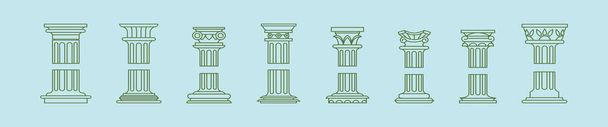 様々なモデルのローマの柱漫画のアイコンデザインテンプレートのセット。青の背景に隔離された現代のベクターイラスト - ベクター画像
