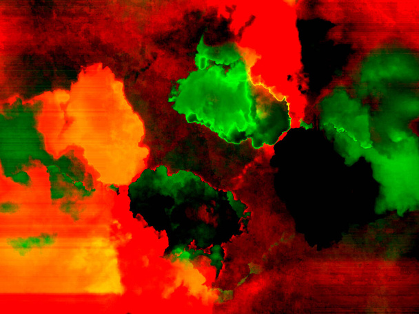 Abstrakter Hintergrund in Rot, Blau, Gelb und Grün mit spektakulärem Rhythmus und dunklen Akzenten. Surreales Bild in modernem Stil. Für Ihre Tapeten, Kunstprojekte und Werke. - Foto, Bild