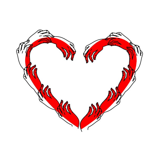 Many hands forming the shape of a heart vector illustration logo template mascot, icon.  - Vektör, Görsel