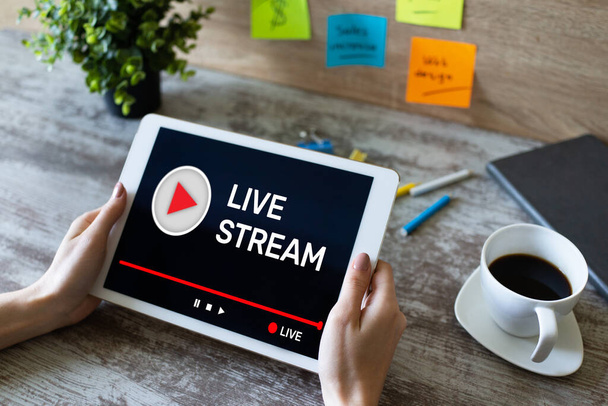 Live stream transmit or receive video and audio coverage over the Internet. Digital marketing and advertising concept. - Photo, Image