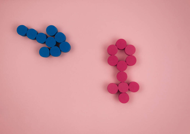 background for valentine 's day pink and blue with symbols of man and woman. Высокое качество фото - Фото, изображение
