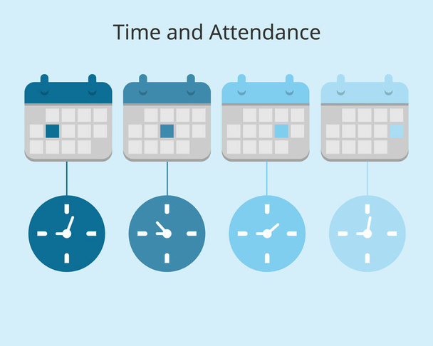χρόνος και συμμετοχή για την παρακολούθηση του φορέα χρόνου εργασίας των εργαζομένων - Διάνυσμα, εικόνα