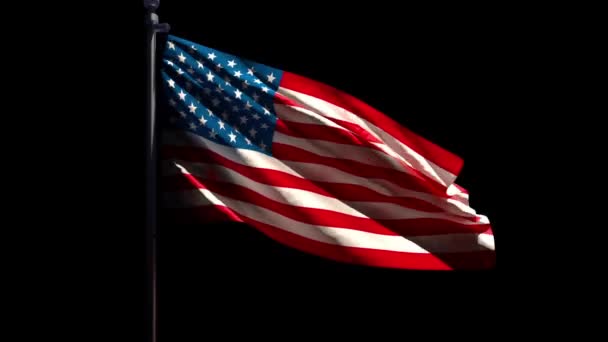 Le drapeau national des États-Unis d'Amérique sur fond noir - Séquence, vidéo