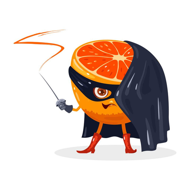 Rajzfilm szuperhős lágy narancs gyümölcs - Vektor, kép