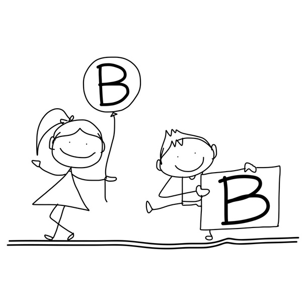 Hand drawing cartoon alphabet B - Vector, Image