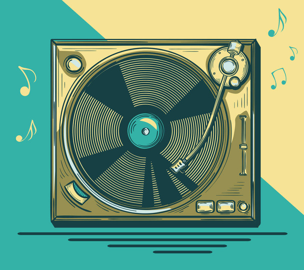 Funky colorful drawn musical turntable - Vector, Image