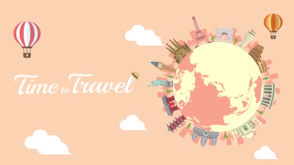 Cestování, dovolená, poznávací animační banner (4K). Světové dědictví a světově proslulé budovy. - Záběry, video