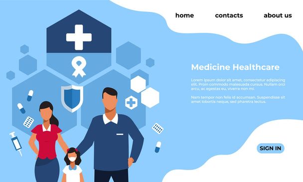 Medicine health care landing page. Website interface for clinic. Counseling and treatment of children and adults. Medical web service. UI mockup with buttons and text, vector template - Vector, Image