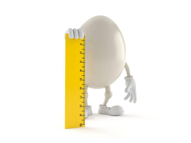 Carácter de huevo sosteniendo regla aislada sobre fondo blanco. ilustración 3d - Foto, imagen
