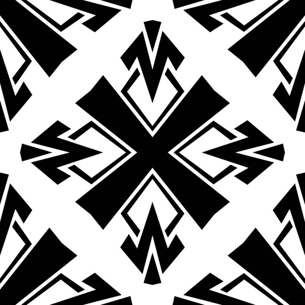 Naadloos monochromatisch patroon over witte achtergrond. Zwart-wit tegelbehang. Herhaling van stijlvolle tegels. Textielstaal voor doek, deken, tapijt, inpakpapier. Vermoeibaar textuurontwerp.  - Vector, afbeelding
