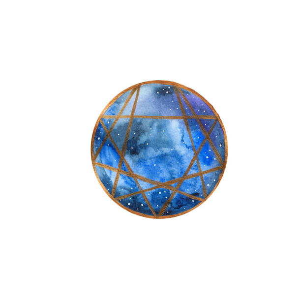 Aquarelle icône enneagram illustration bleue. Ennéagramme de la personnalité. Signe, logo, pictogramme, anneau et figure structurée typique. Illustration en dégradé bleu sur fond blanc - Photo, image