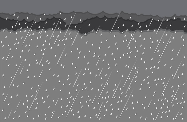 Heavy rain in dark sky, rainy season, clouds and storm, weather nature background. - Vector, Image