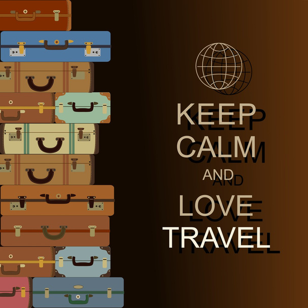 arka plan bavul ve sloganı ile vektör "sakin tutmak ve seyahat seviyorum" - Vektör, Görsel