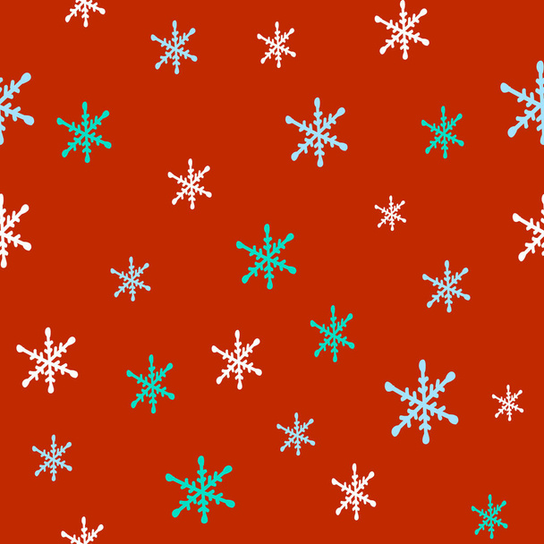 Modello senza soluzione di continuità con neve e fiocchi di neve disegnati a mano, Natale e decorazione di Capodanno, illustrazione per carta da imballaggio, design di imballaggio, stampa per tessuto, tessile, carta da parati vacanza - Vettoriali, immagini