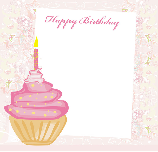 illustration of cute retro cupcakes card - Happy Birthday Card - Vector, afbeelding