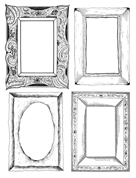 Vector illustratie van de hand getekende schets frames set. Vintage en retro frame. - Vector, afbeelding