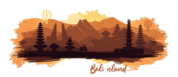 Αφηρημένο τοπίο της Ινδονησίας νησί του Μπαλί με τα κύρια αξιοθέατα - Διάνυσμα, εικόνα