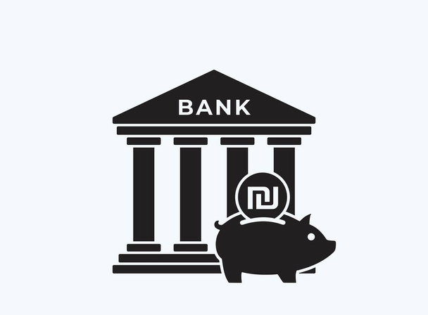 Bankeinlagensymbole. Sparschwein mit israelischer Schekelmünze. Finanz- und Bankensymbol im einfachen Stil - Vektor, Bild