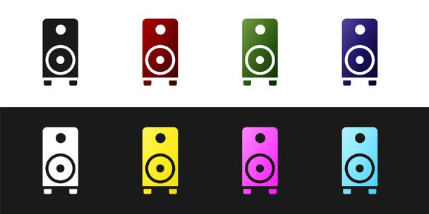 Set Stereo speaker icon isolated on black and white background. Sound system speakers. Music icon. Musical column speaker bass equipment.  Vector. - Vector, Image