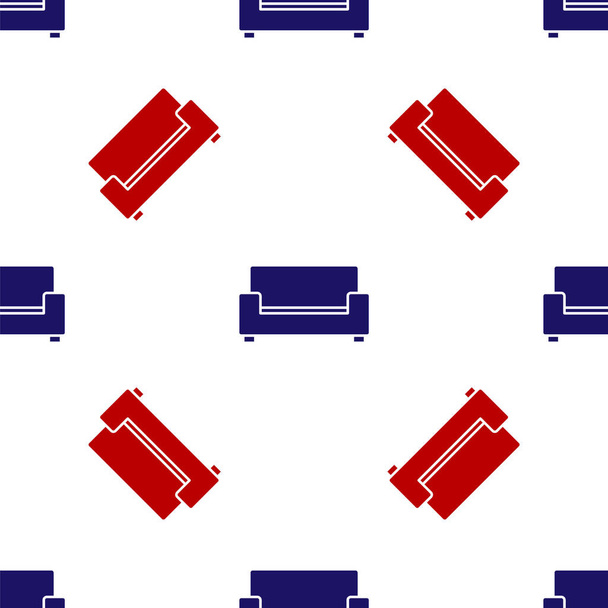 Sofá azul y rojo icono aislado patrón sin costuras sobre fondo blanco. Vector. - Vector, Imagen