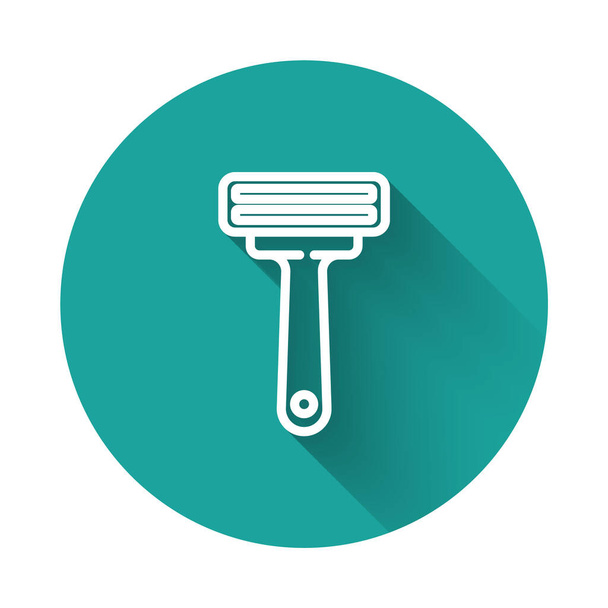 White line Shaving razor icon isolated with long shadow. Green circle button. Vector Illustration. - Vector, Image