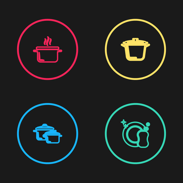 Set line Cooking pot, Washing dishes,  and  icon. Vector. - Vector, Image