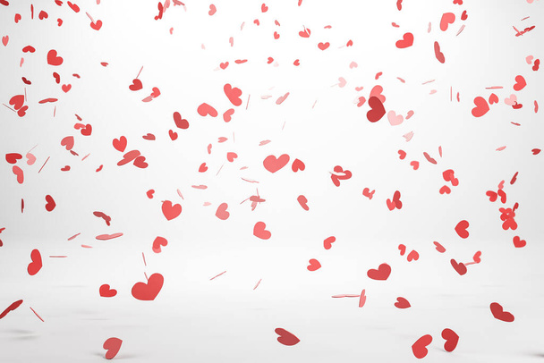 Flying red heart symbol on white background. Social media and communication concept. 3D Rendering - Fotografie, Obrázek
