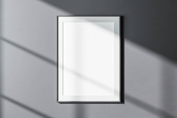 Bannière blanche vide sur mur en béton gris. Musée et concept d'exposition. Maquette, rendu 3D - Photo, image