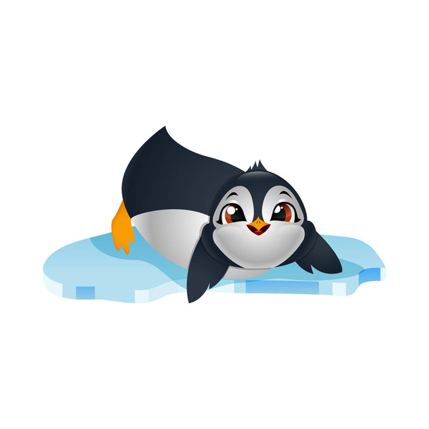 Векторная иллюстрация милых пингвинов на льдине - Вектор,изображение