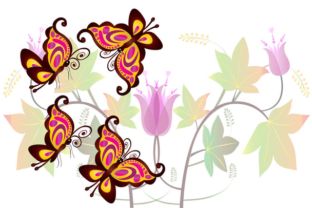 Butterflies frame flying in the garden card logo vector image - Διάνυσμα, εικόνα