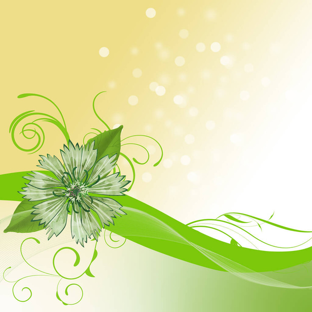 White and yellow background with green swirls and space for your text - Photo, Image