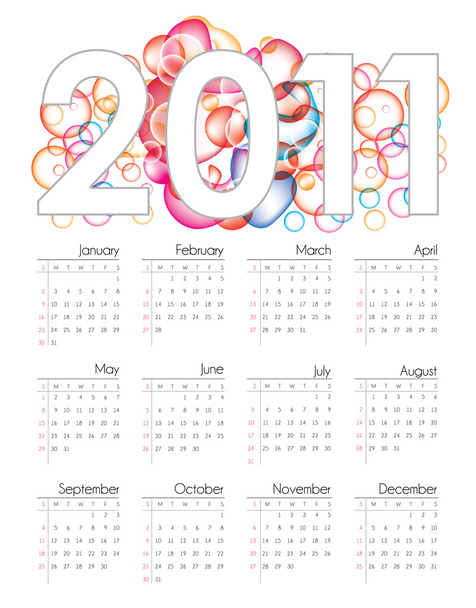 Colorful vector calendar for 2011 - Vector, Imagen