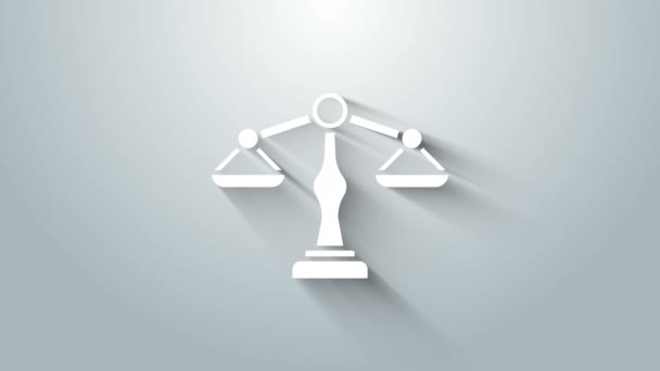 Icona della Bilancia Bianca della Giustizia isolata su sfondo grigio. Simbolo della Corte di giustizia. Segno di bilancia. Animazione grafica 4K Video motion - Filmati, video