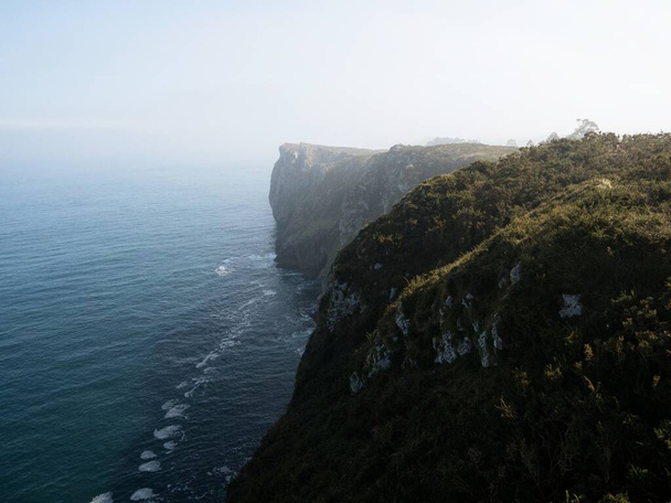 Aerial view of massive Acantilados del Infierno seaside cliffs of hell near Ribadesella in Asturias Northern Spain - Photo, Image