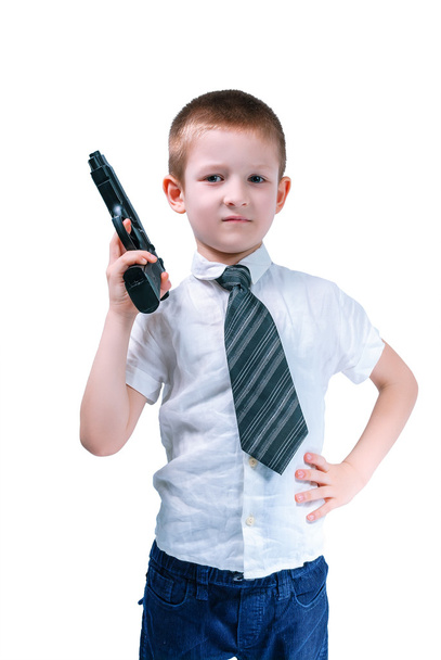 銃を持つ少年 - 写真・画像