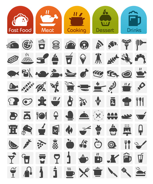 Food Icons bulk series - 100 icons - Vector, Image