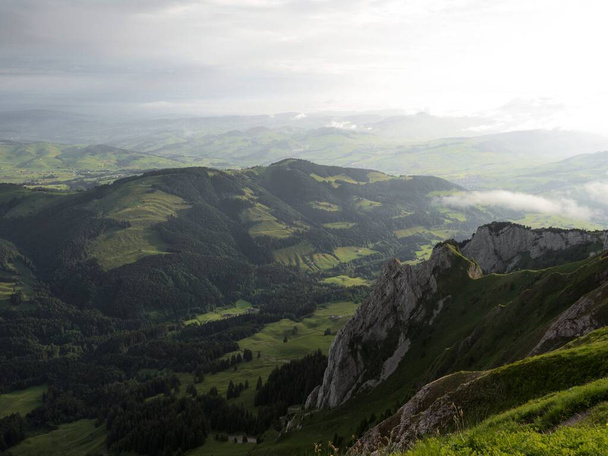 Panoramic view of swiss Alpstein alpine mountain range Appenzell Innerrhoden Switzerland - Photo, Image