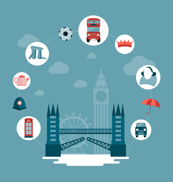 Londen en het Verenigd Koninkrijk concept illustratie - Vector, afbeelding