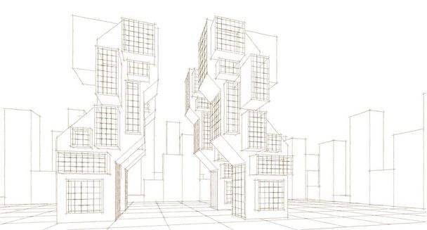 arquitectura geométrica moderna ciudad 3d ilustración - Foto, imagen