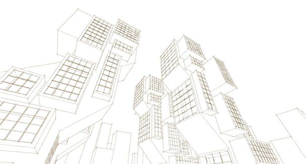 modern geometric architecture city 3d illustration - Photo, Image